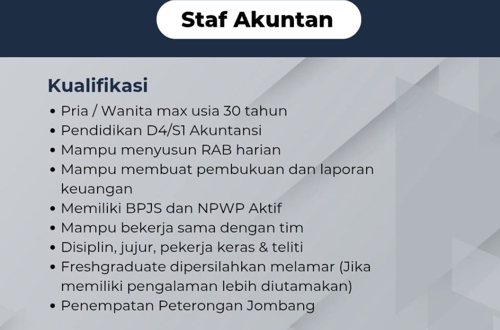 Lowongan Kerja Staff Akuntan