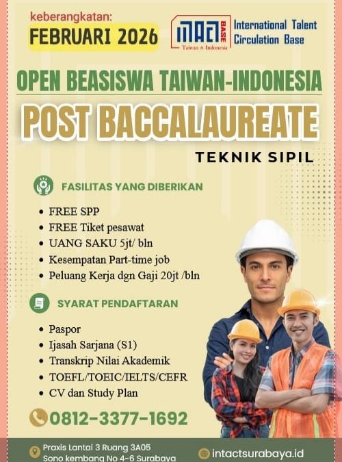 OPEN BEASISWA TAIWAN-INDONESIAPOST BACCALAUREATE TEKNIS SIPIL