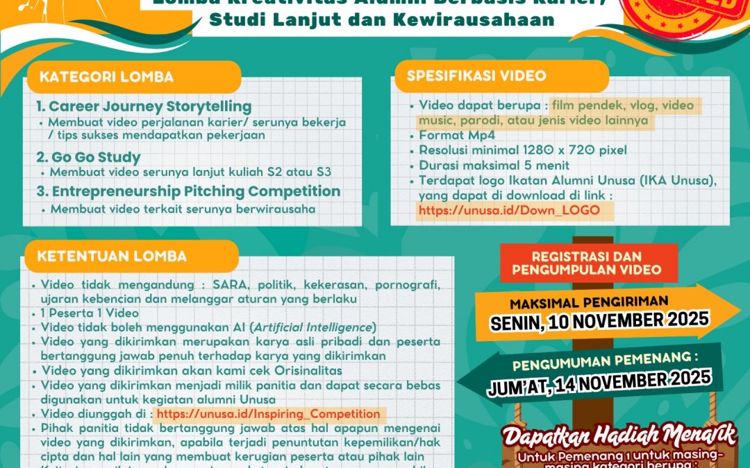 Alumni Unusa Inspiring Video Competition 2025Lomba Kreativitas Alumni Berbasis Karier, Studi Lanjut dan Kewirausahaan