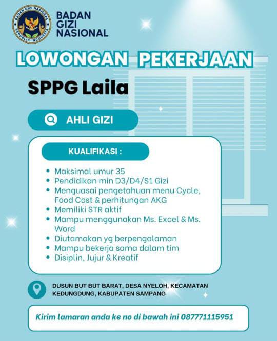Lowongan Ahli Gizi SPPG Laila
